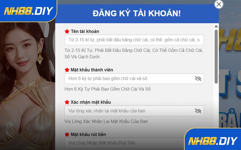 Đăng ký NH88 - điền thông tin vào biểu mẫu
